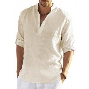 Men Casual Solid Color Rolled Cuff Daily Spring And Summer Shirt